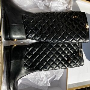 Michael Kors Black Leather Lizzie quilted tall boots